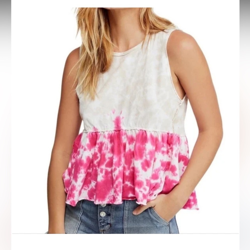 Free People Anytime Tie Dye Tank Hot Hibiscus Combo